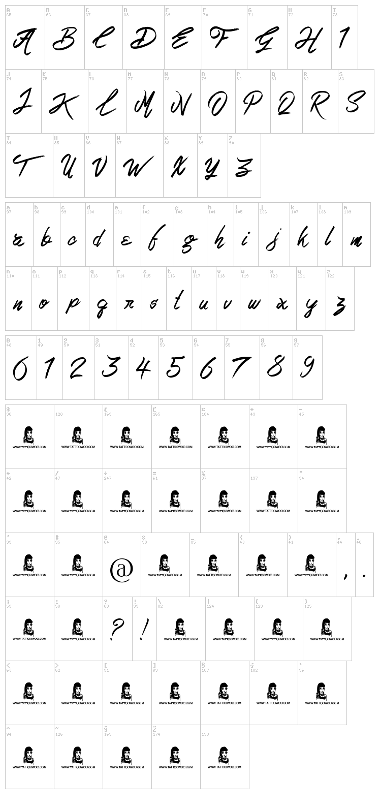 Love Rock font map